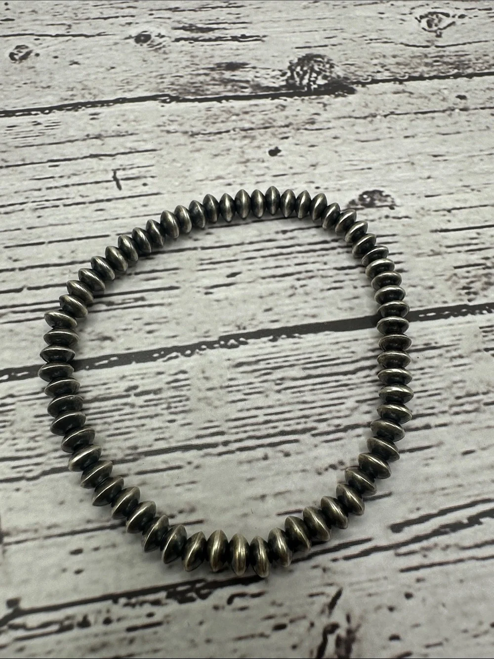 Bryannen Halwood Navajo Oxidized Handmade Silver Pearl Stretch Bracelet